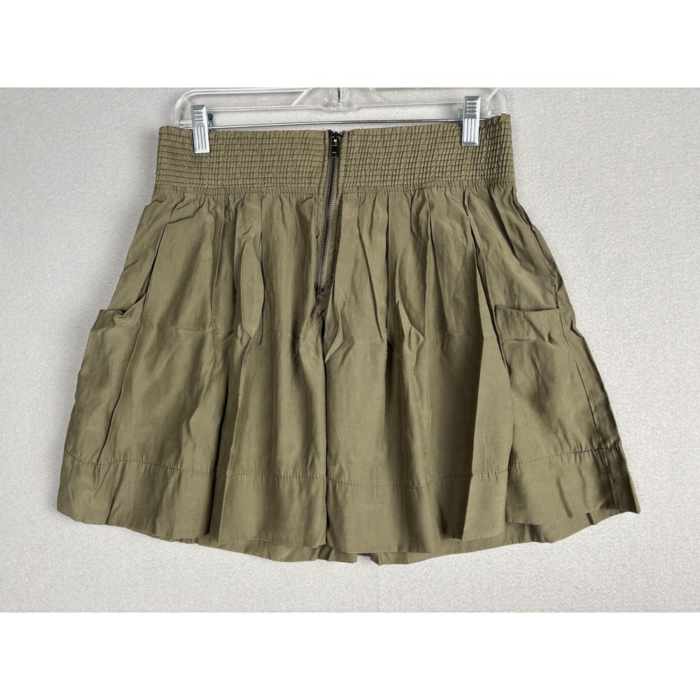 Charlotte Russe Skirt Womens Medium Olive Green Smocked Waist Pleated Pockets